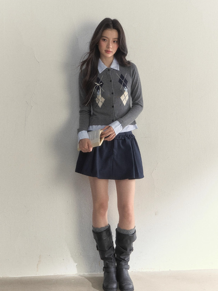 Faux Two-Piece Patchwork Shirt Collar Sweater