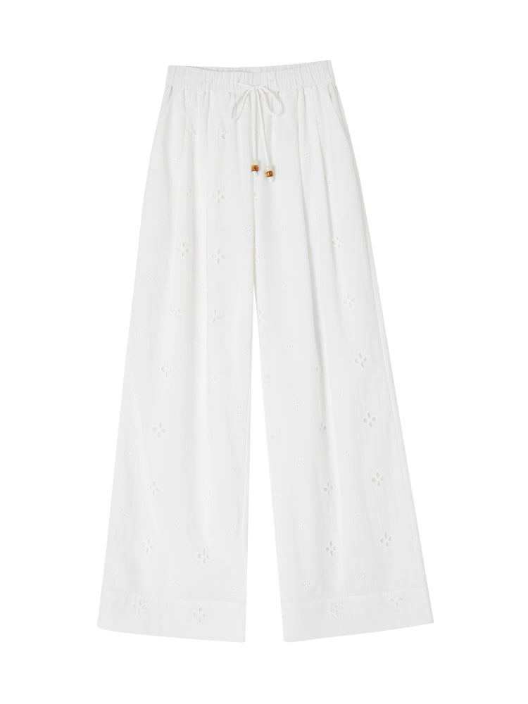 High-Waisted Drawstring Straight Wide-Leg Pants