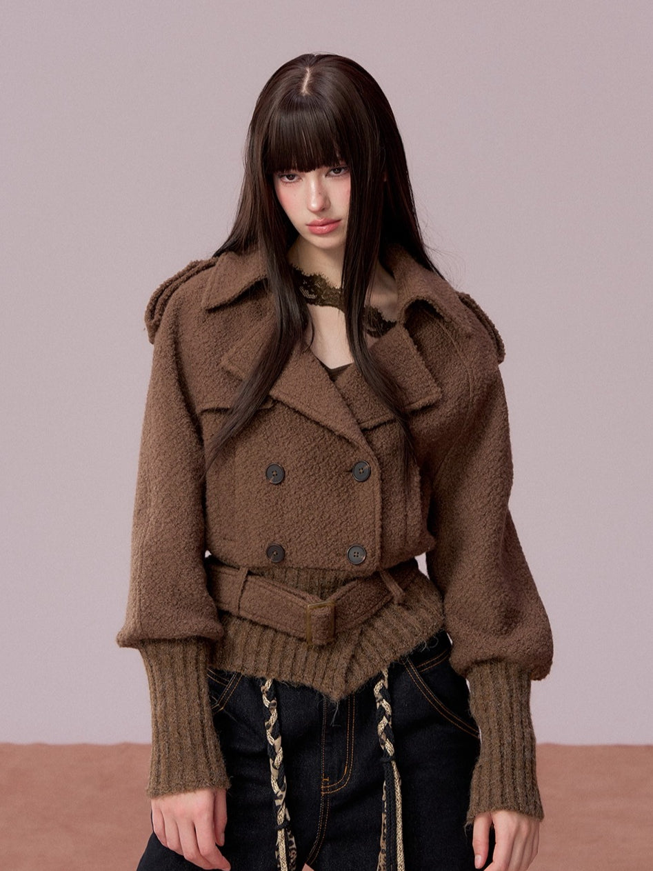 Wool-Blend Knit-Panel Jacket