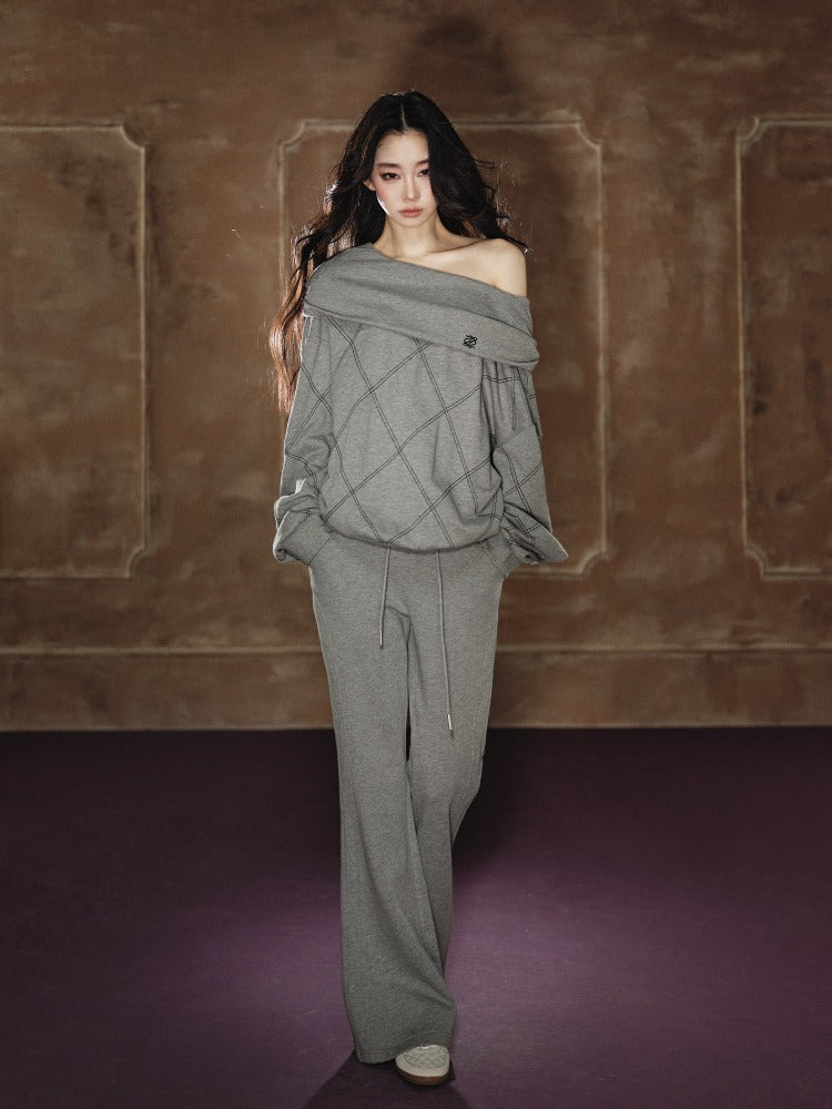 Asymmetric Off-Shoulder Sweatshirt Set