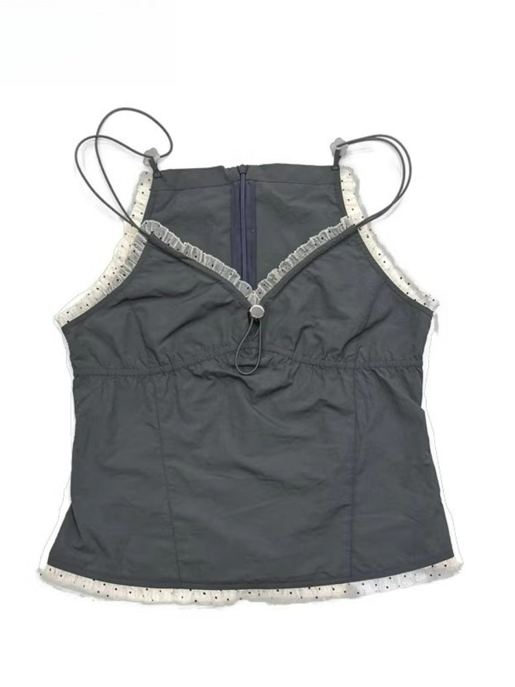 Two-Layer Colorblock Tie-Strap Vest Set