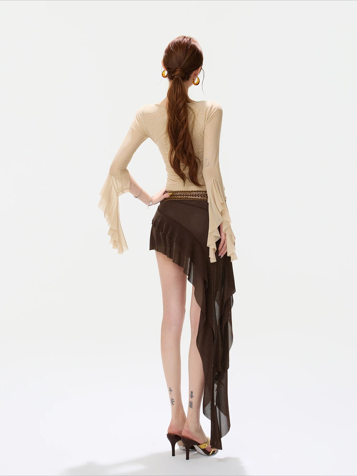 Ruched Mesh Chain Top