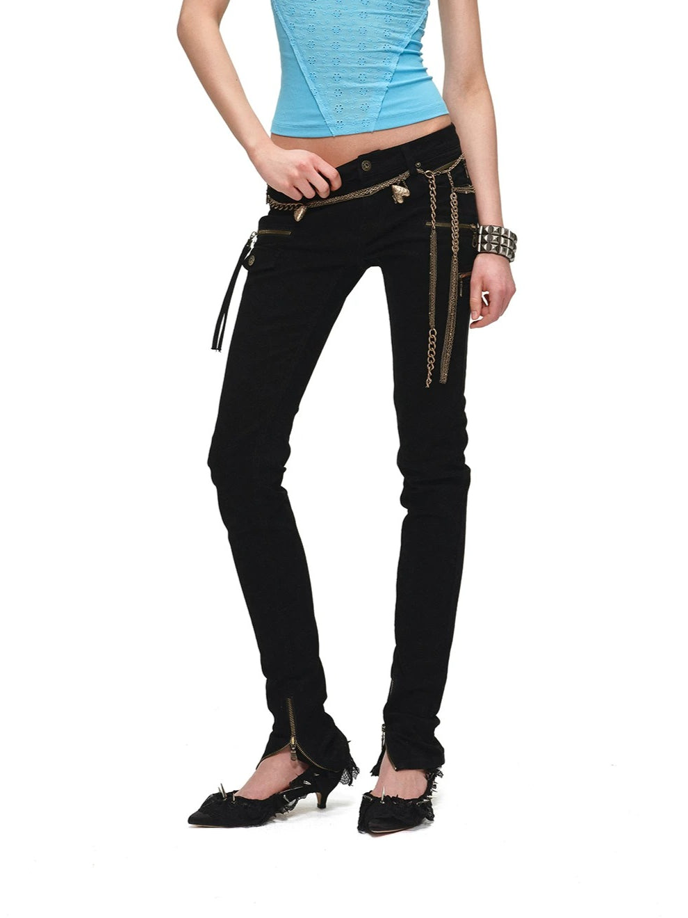Zipper Low-Rise Skinny Jeans