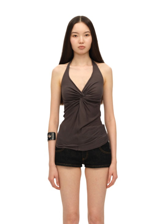Twist-Front Halter Tank Top