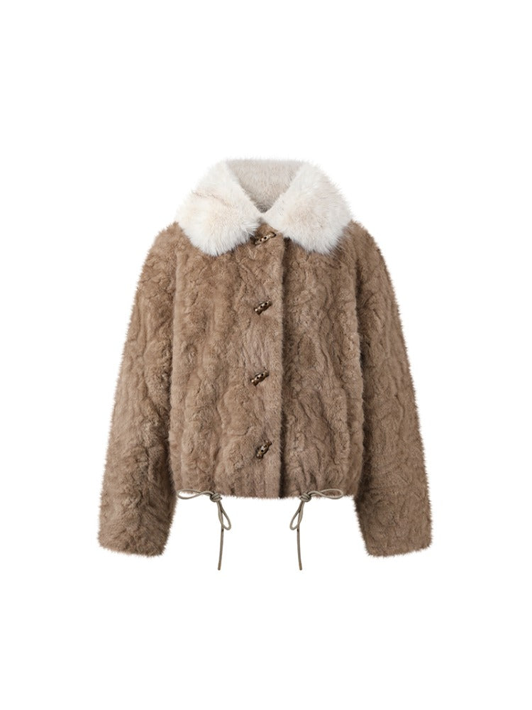 Color-block Faux Fur Coat
