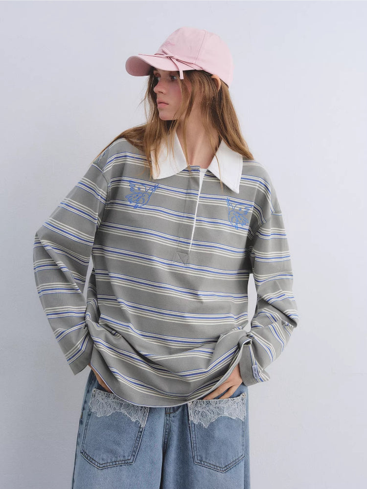 Striped Embroidered Polo Tee