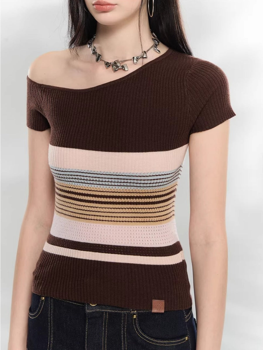 Stripe Asymmetric Knit Top