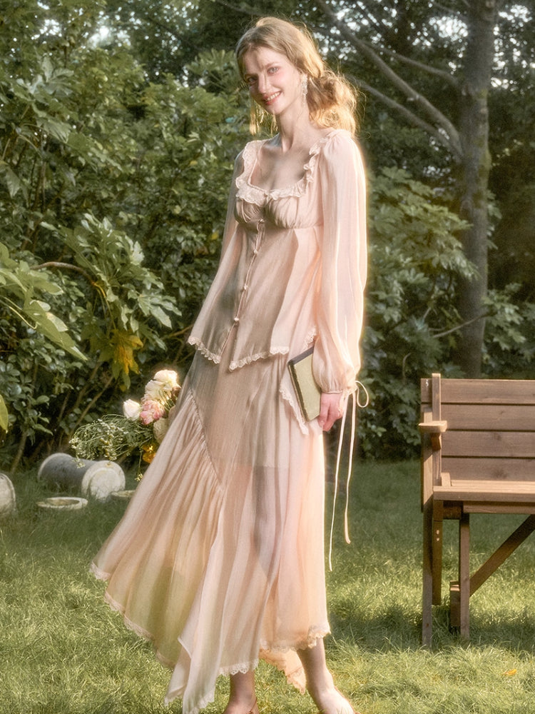 Tencel Elegant Retro Shirt & Skirt Set