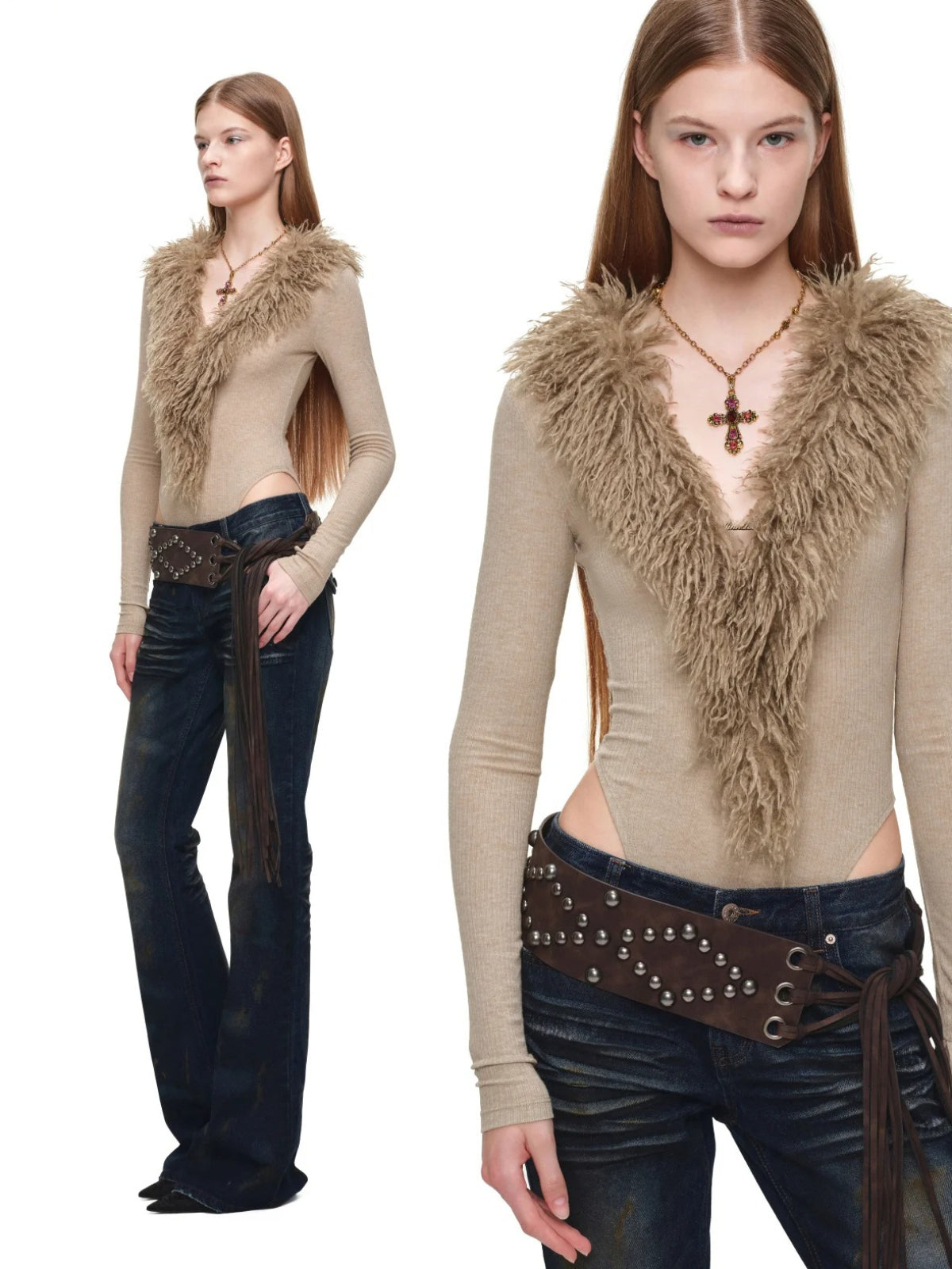 Vintage Studded Fringe Wide Waist Belt
