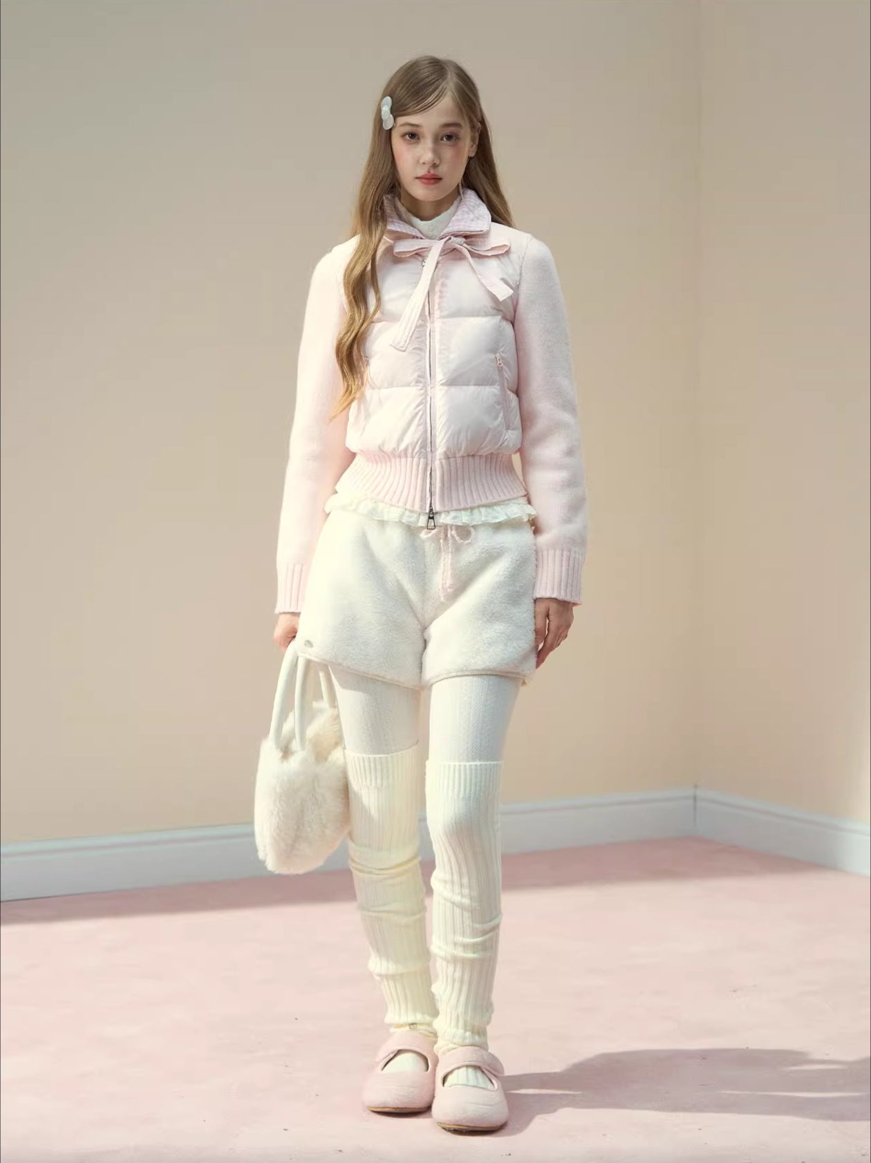 Powder Pink Knit Down Jacket