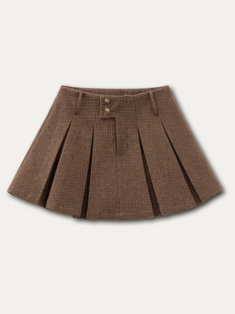 “Cerlue” Reversible Houndstooth Jacket & Pleated Skirt Set