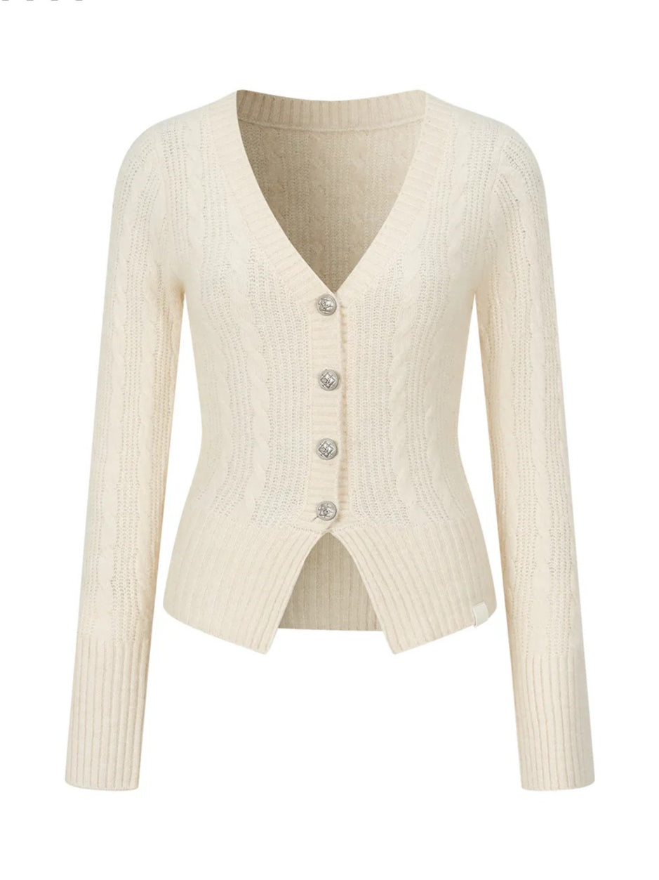 Cable-Knit V-Neck Cardigan
