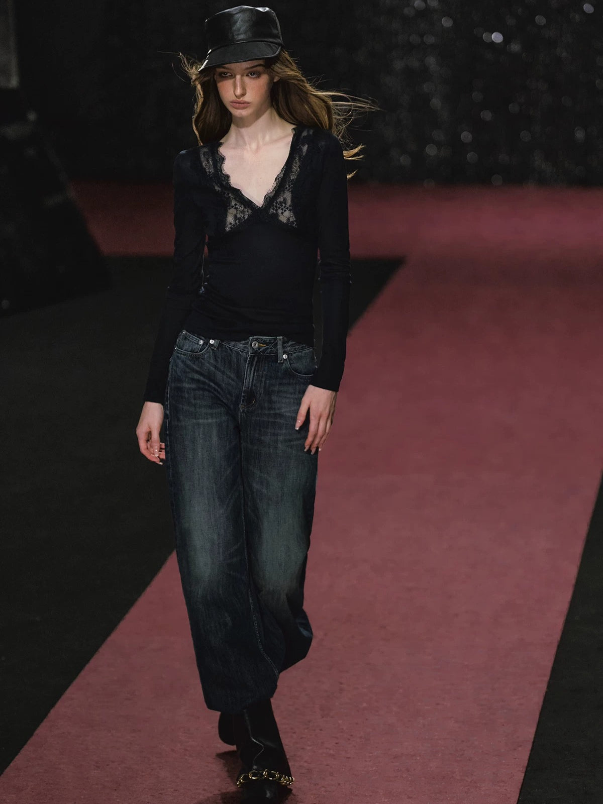 Plaid Embroidered Wide Leg Jeans