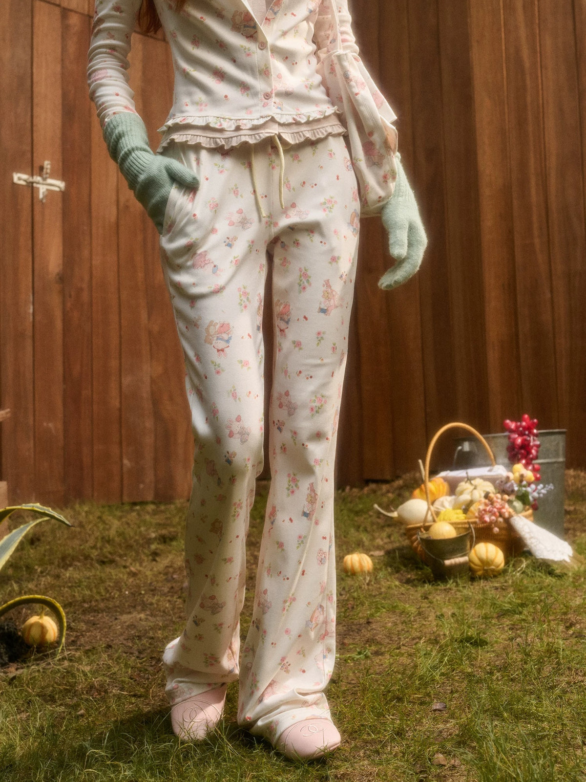 Bunny Print Cardigan & Pants Set
