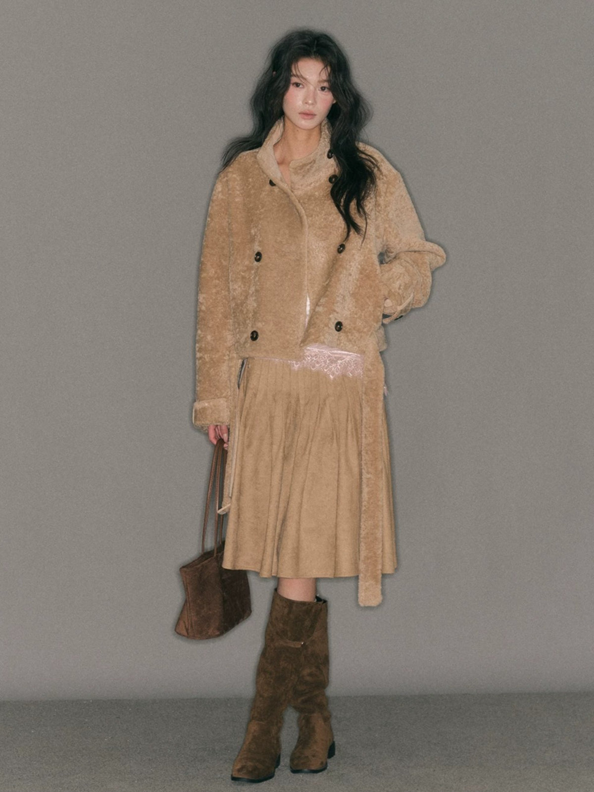 Stand Collar Cropped Fur Jacket