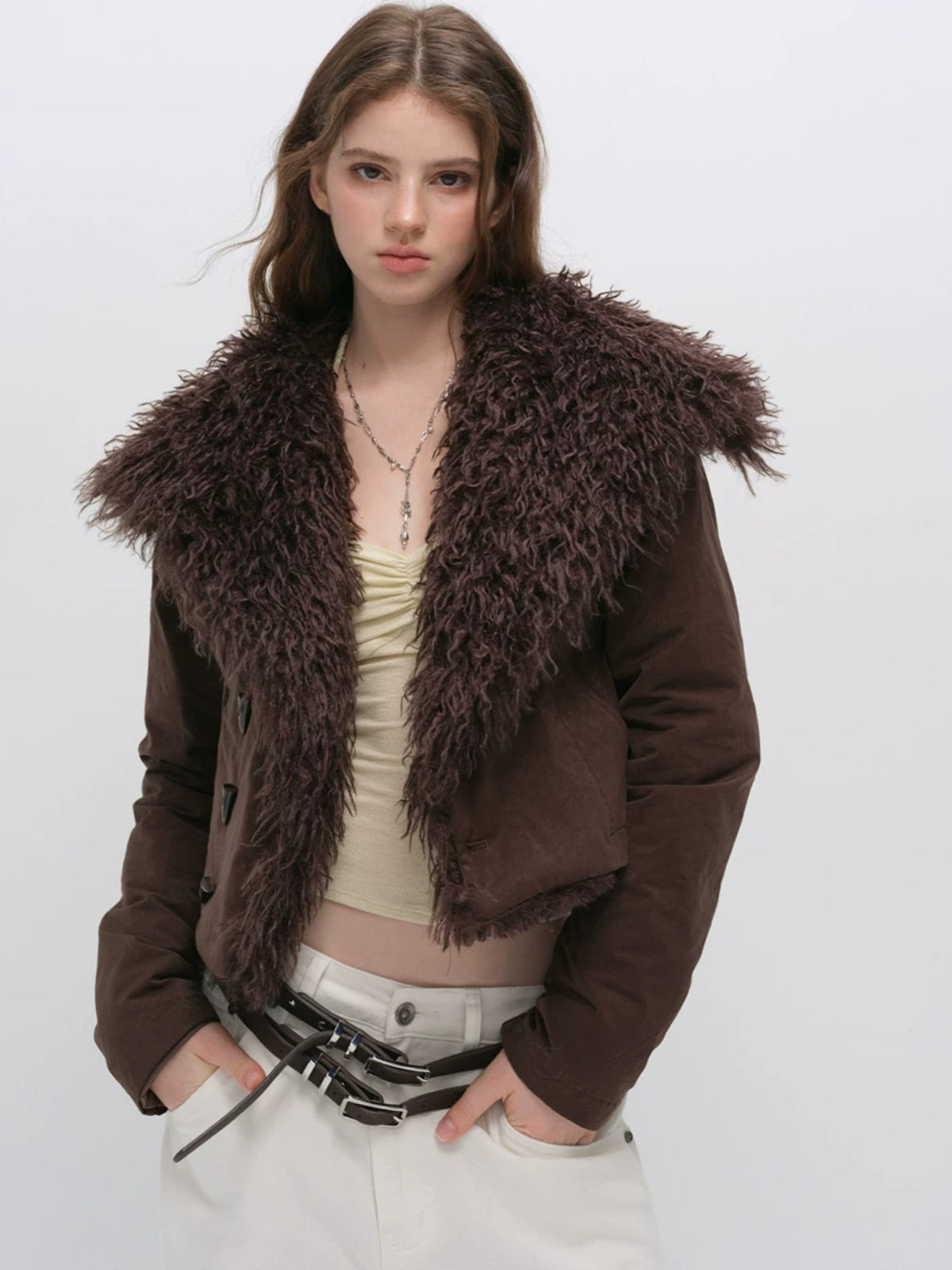 Faux Fur Collar Cropped Down Jacket
