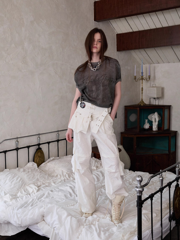 Jacquard Embroidered Multi-pocket Cargo Pants