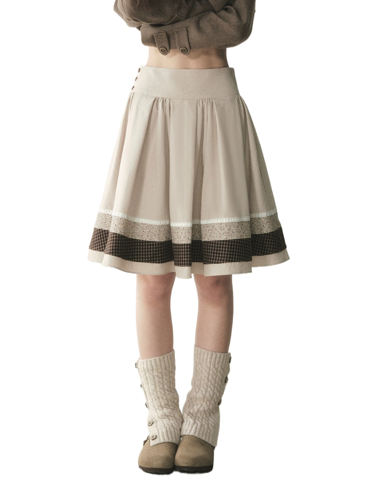 Floral Patchwork A-Line Midi Skirt