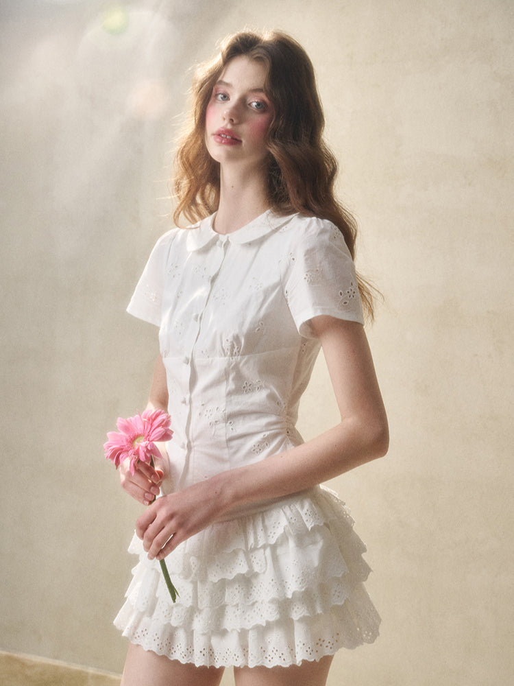 Embroidered Lace Waist Shirt & Skirt Set