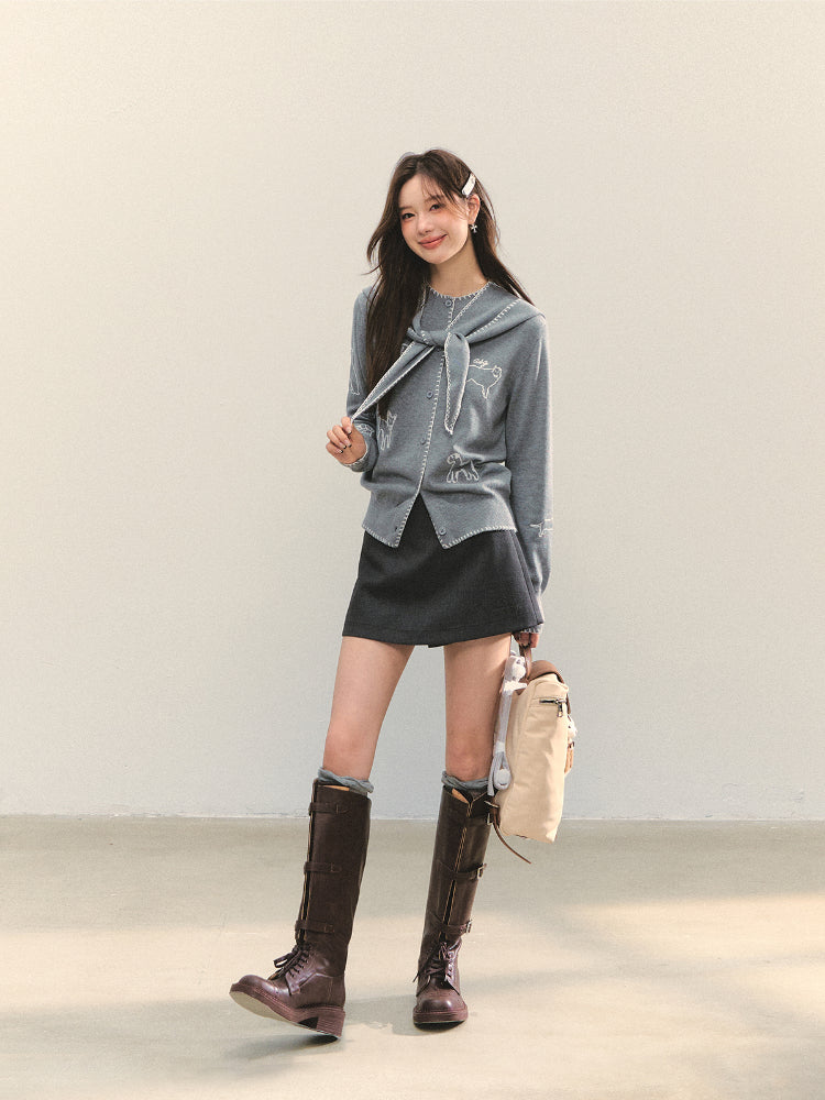 Anti-exposure Applique Pocket Suit Skort