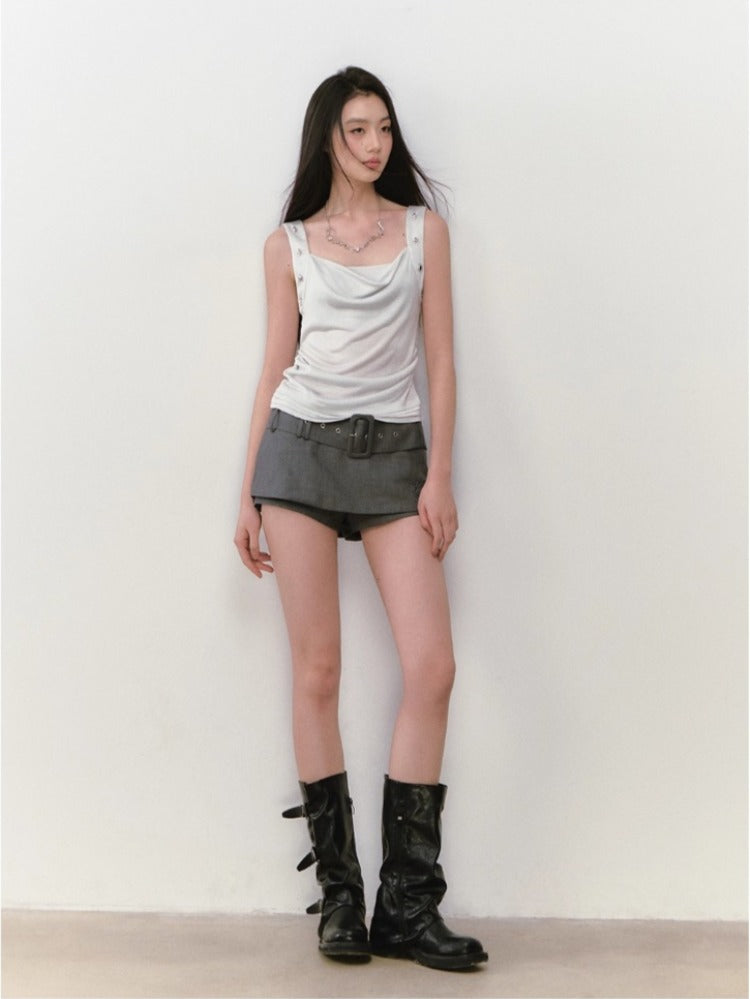 Rivet Embellished Small Cowl-Neck Camisole