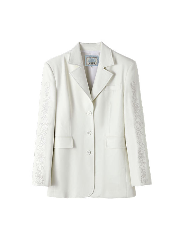 Black & White Floral Embroidered Leather Blazer