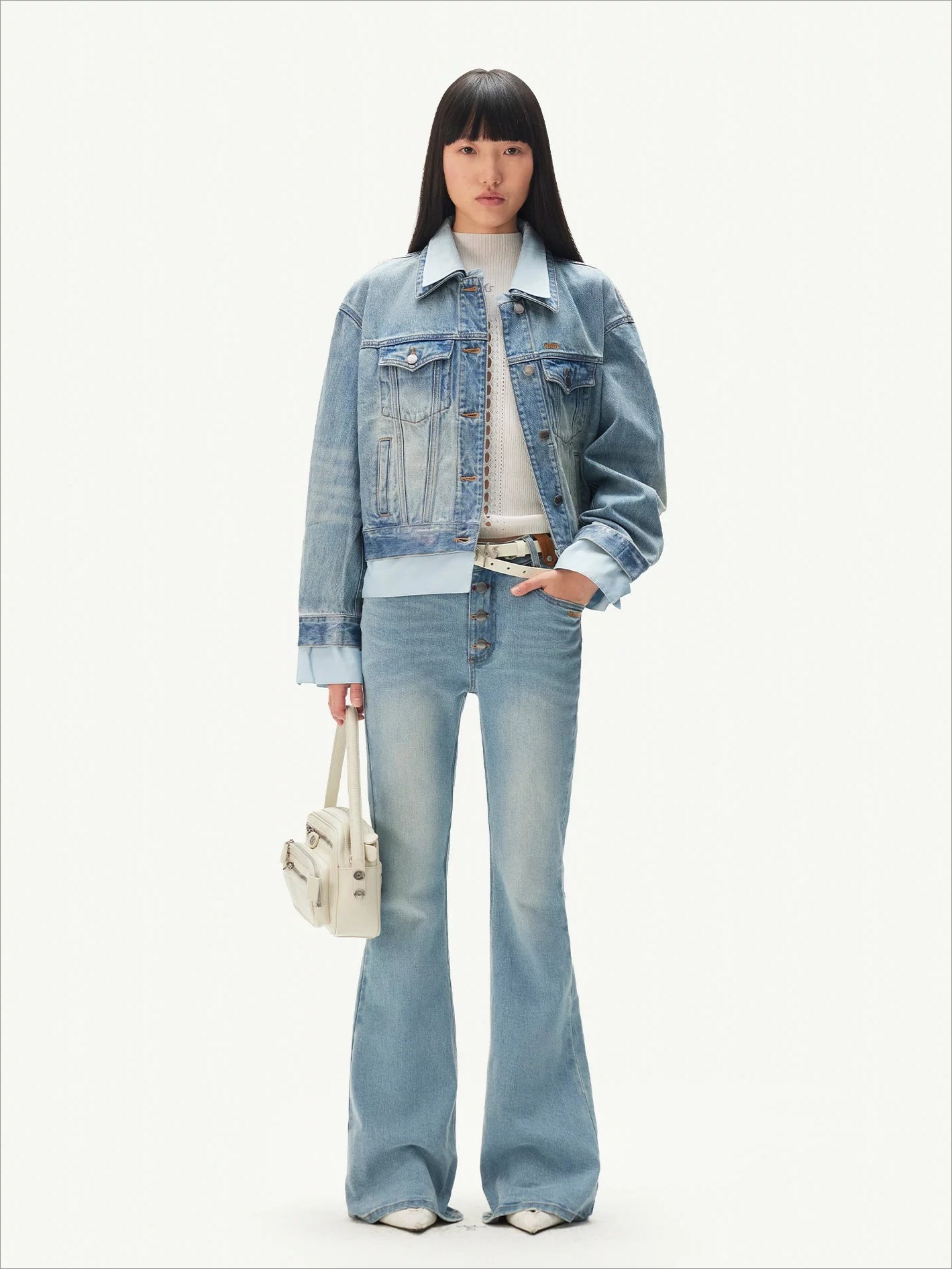 +5CM N1 Washed Suede Flare Jeans
