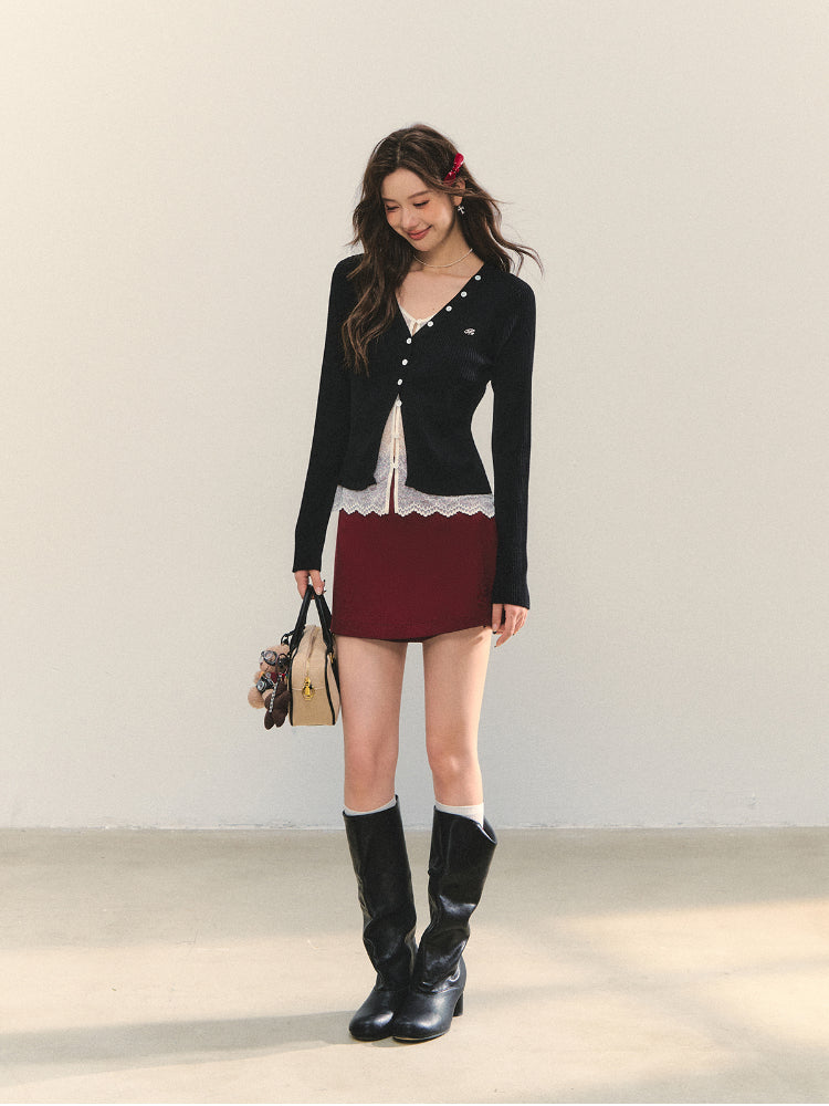 Anti-exposure Applique Pocket Suit Skort