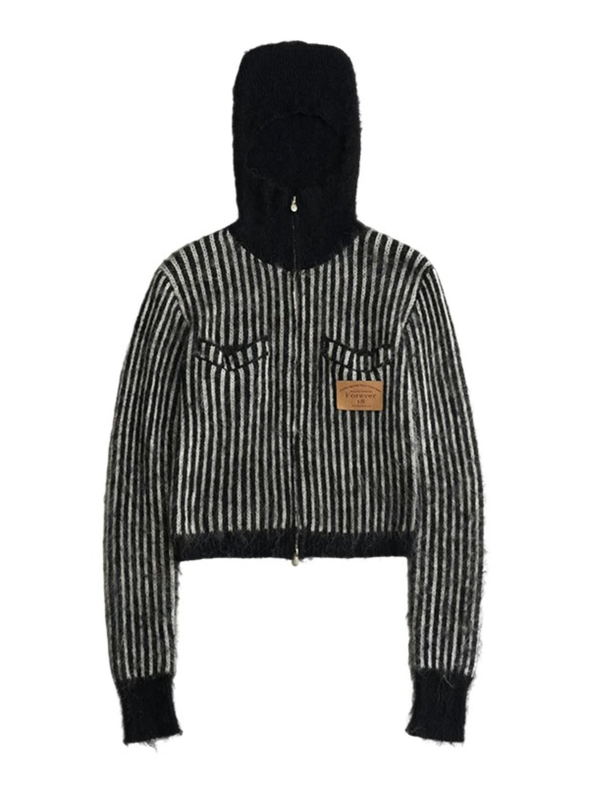 Striped Hooded Zip Knit Cardigan
