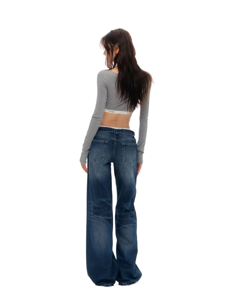 Dark Blue & White Flare Jeans