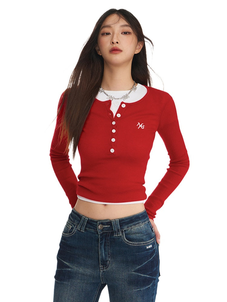 Ribbed Knit Logo Crewneck Top