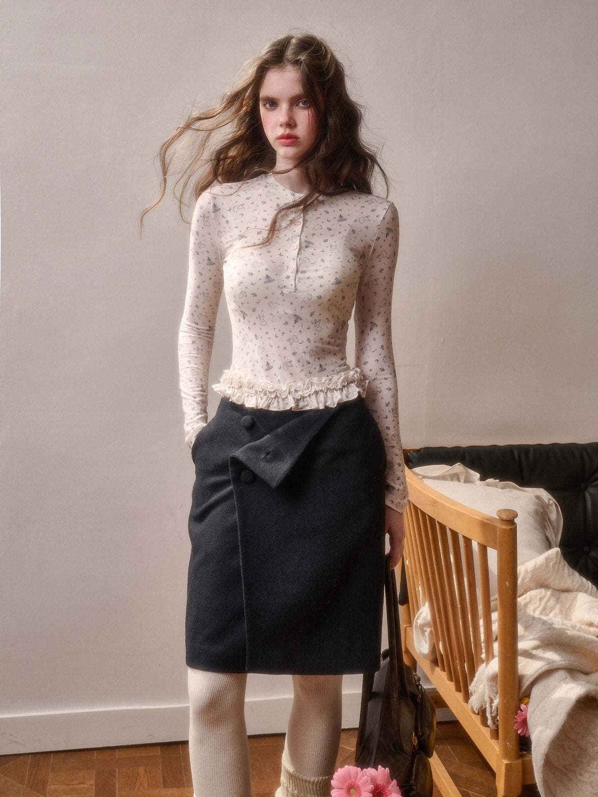 Printed Ruffle-Hem Top