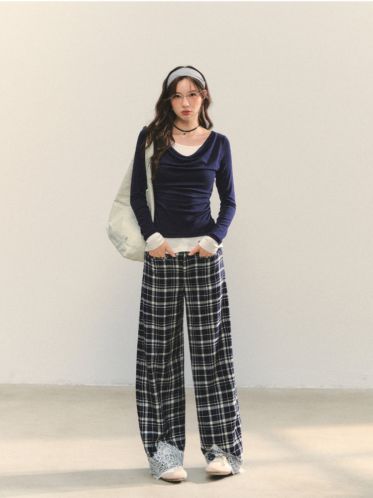 Dangle Collar Fake Two-Piece Color-Blocked Blouse