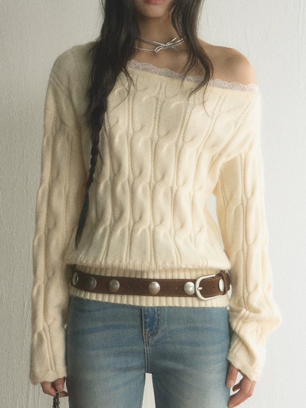 Off Shoulder Knit Sweater