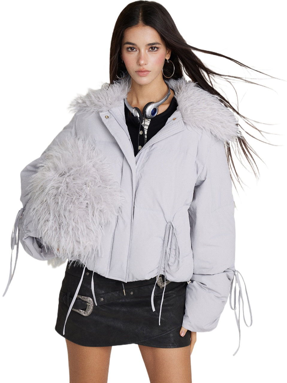 Winter Drawstring Fur Collar Down