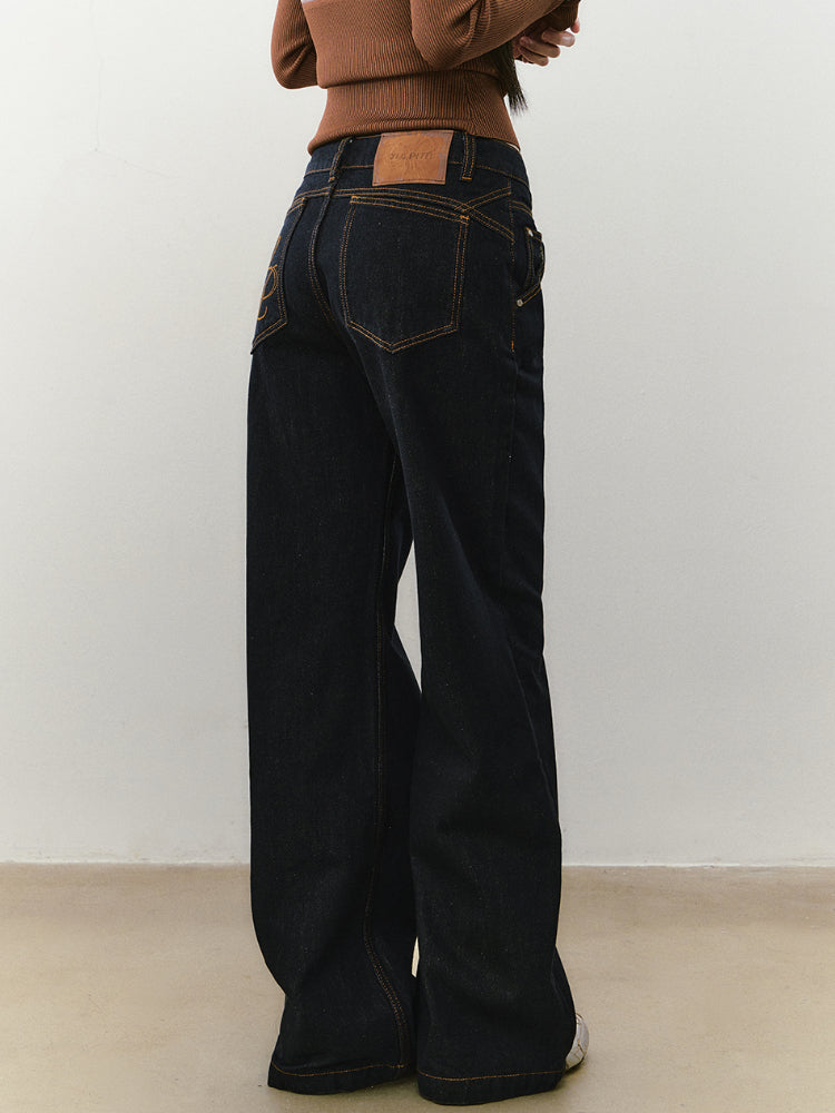 Raw-colored Wide-leg Straight Jeans