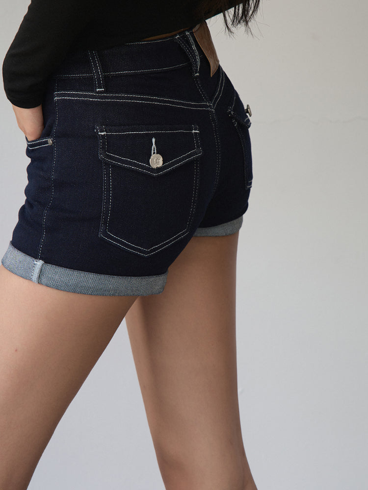 Straight-leg Cuffed Denim Shorts