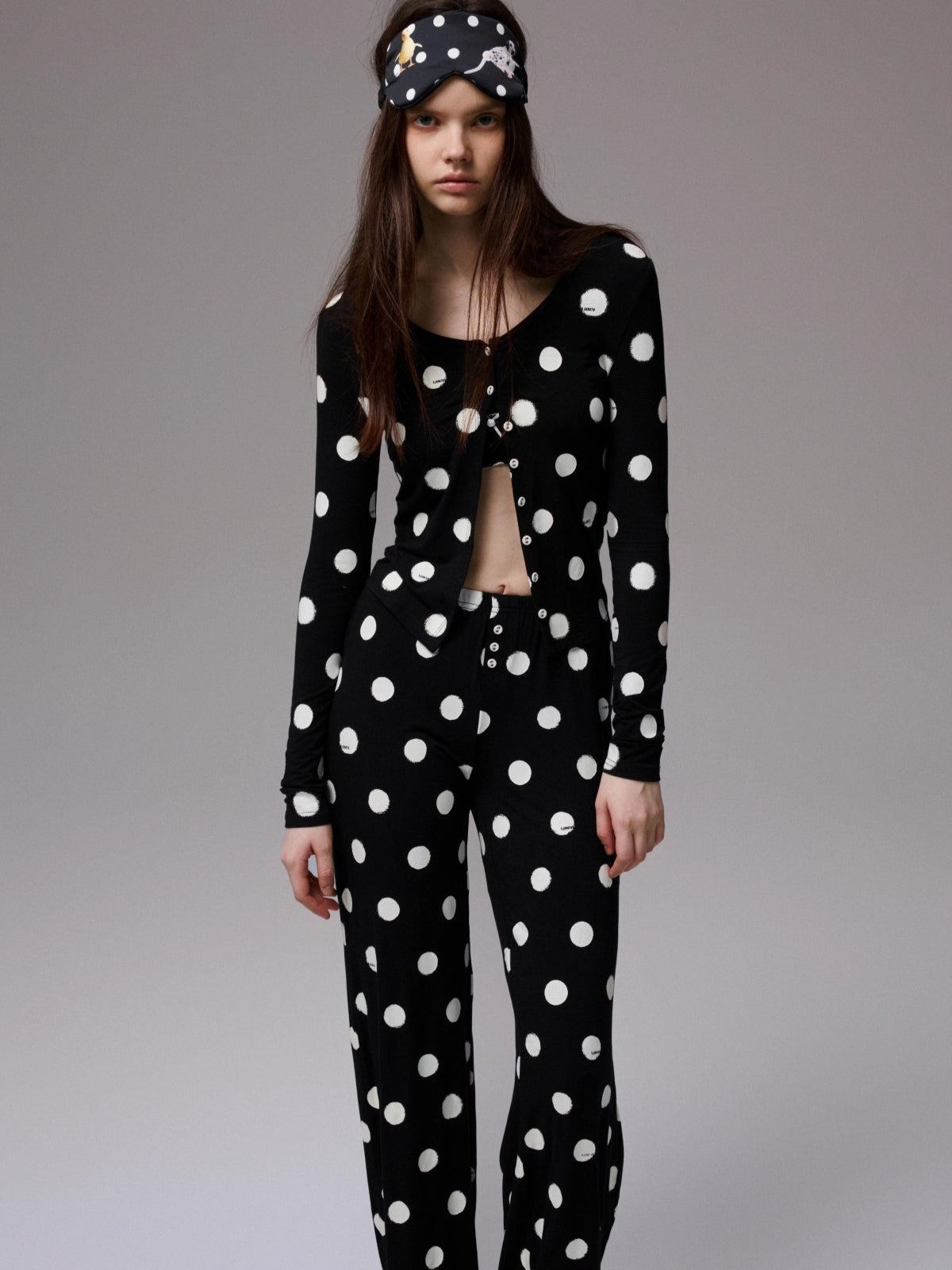 Polka Dot Contrast Knit Cardigan & Lounge Pants Set