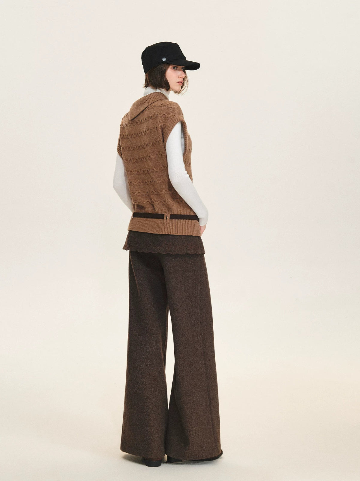 Belted Collared Wool Blend Vest