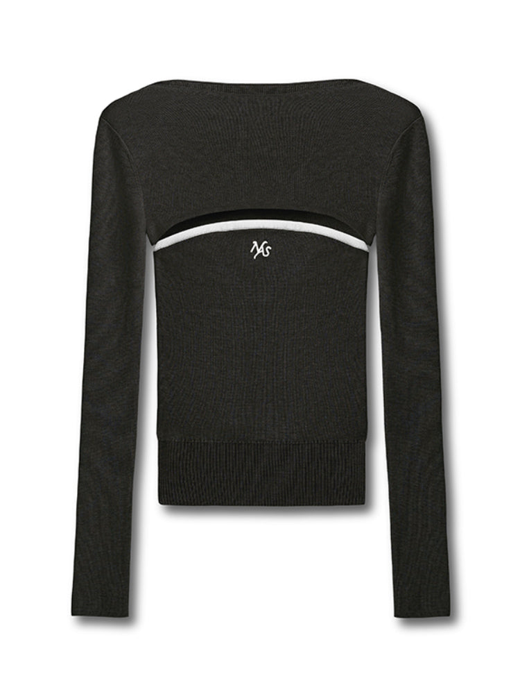 Wool Real Two-piece Layered Waist-cinching Top