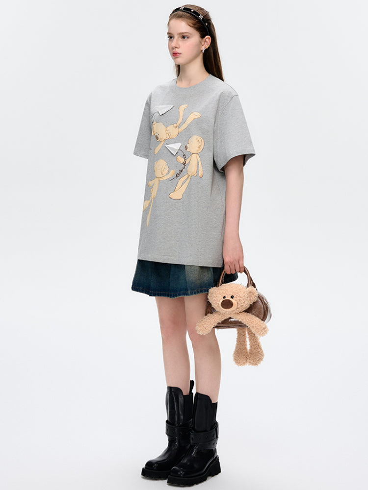 Paper Plane Bear Cotton Short-Sleeve T-Shirt