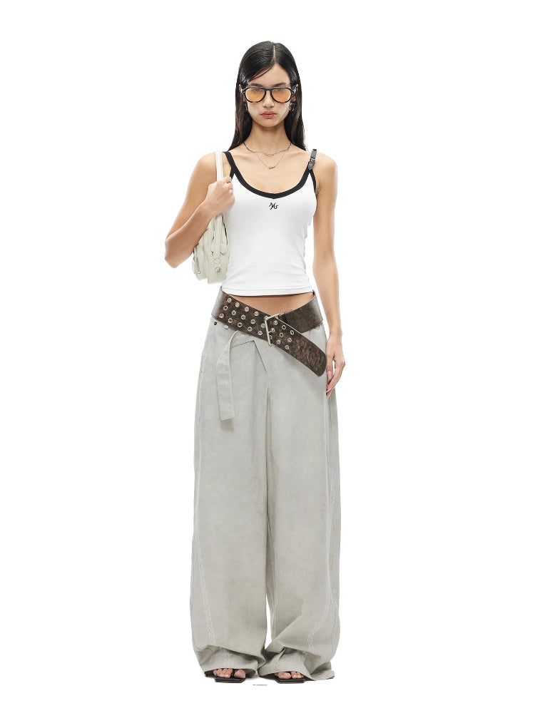 Wheat Washed Wide-Leg Pants