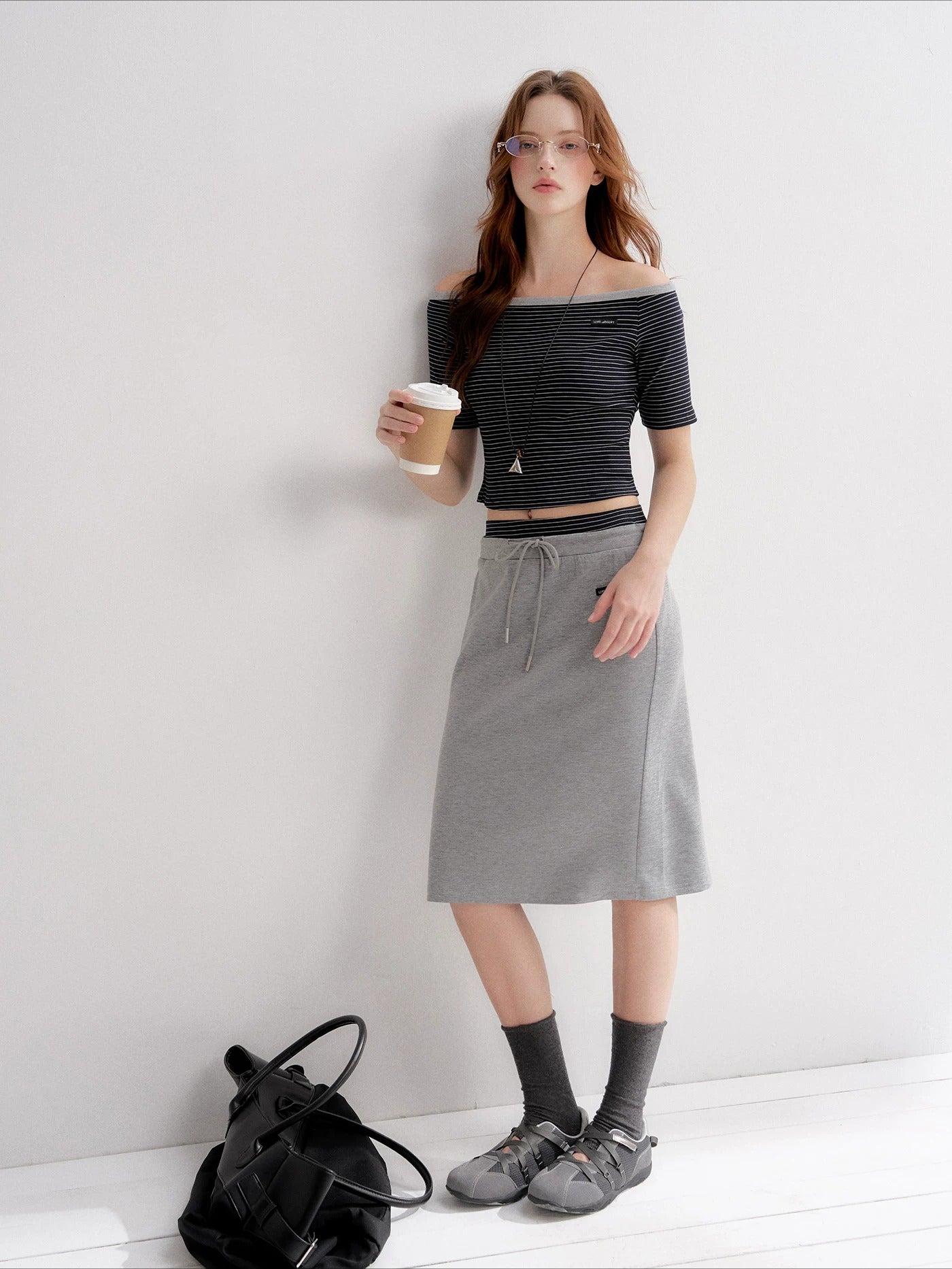 Contrast Stripe Bardot Set