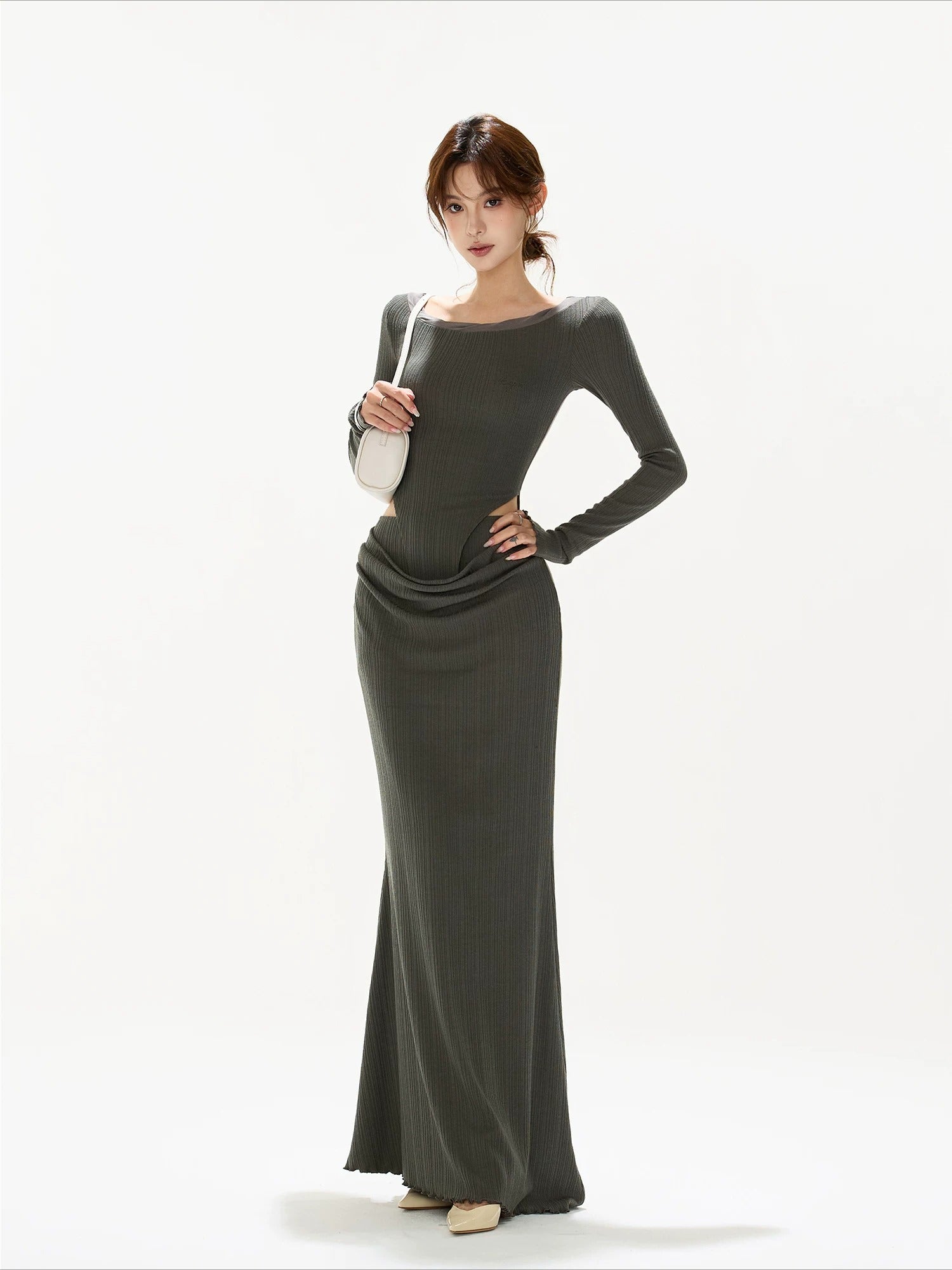 Ribbed Cutout Waist Dress