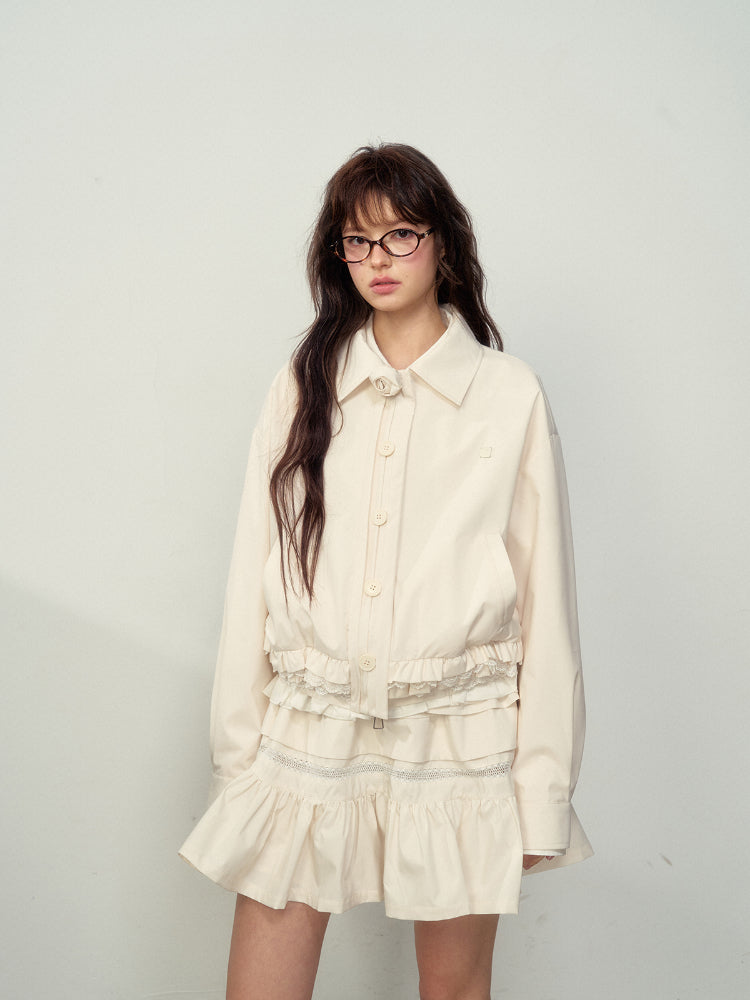 Lace-Trimmed Jacket & Skirt Set