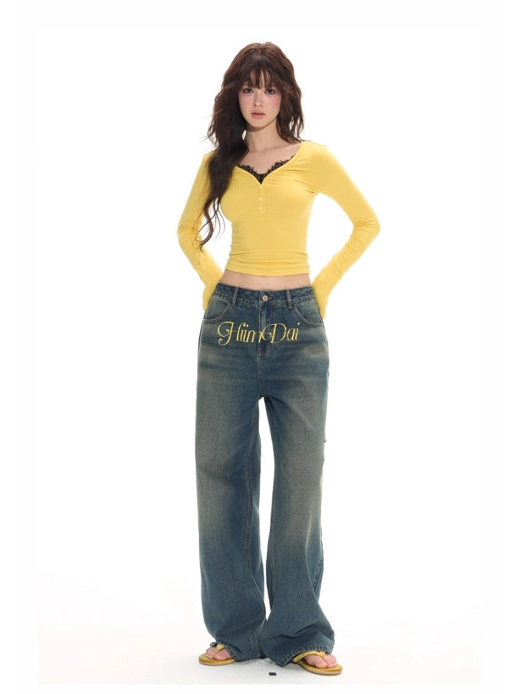 Lace Panel Slim Knit 2-in-1T-shirt