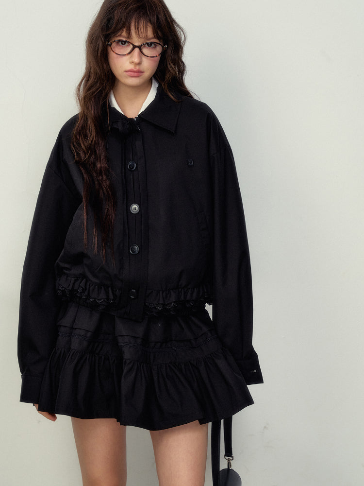 Lace-Trimmed Jacket & Skirt Set