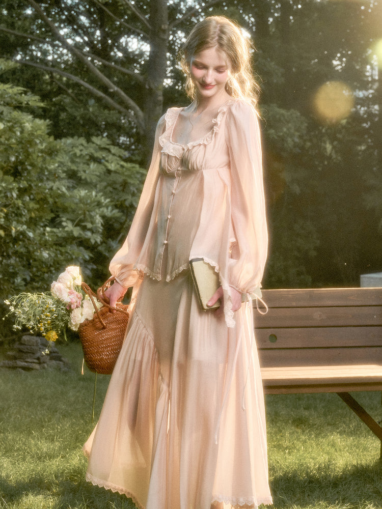 Tencel Elegant Retro Shirt & Skirt Set