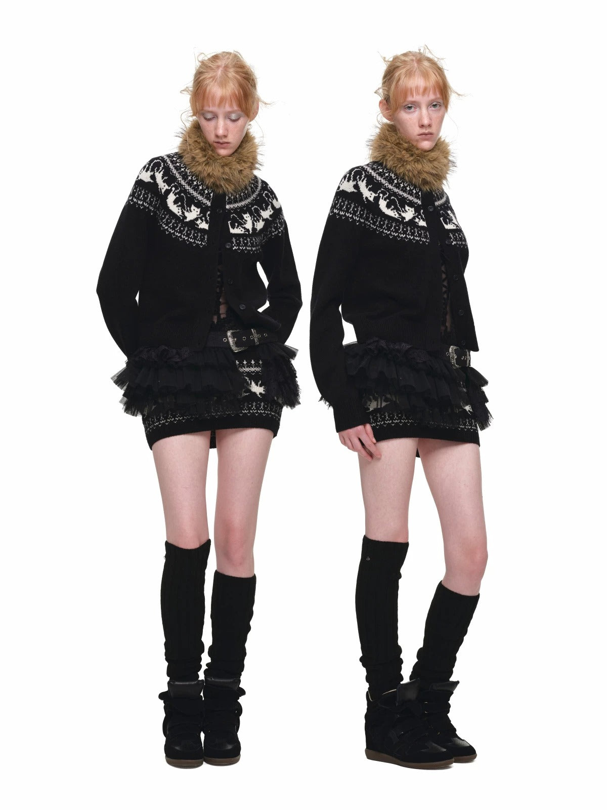 Fair Isle Cat Crewneck Cardigan
