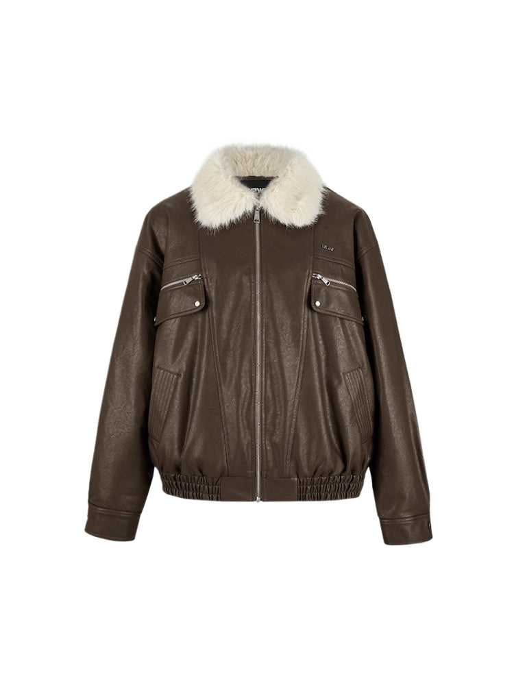 Black & White Vintage Silhouette Collar Moto Jacket